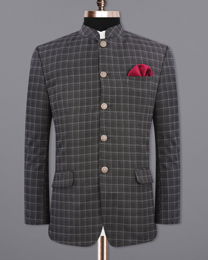 Cape God Gray windowpane Bandhgala Suit