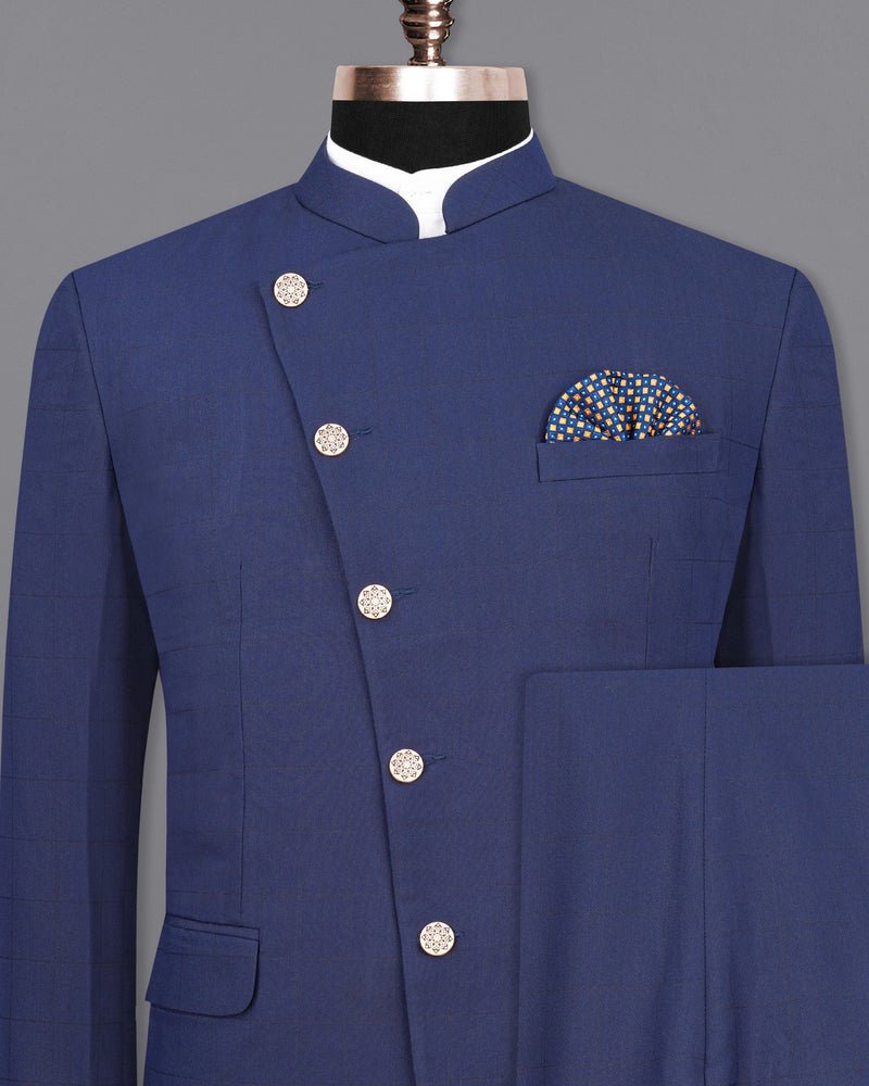 Rhino Blue Cross Buttoned Bandhgala Suit