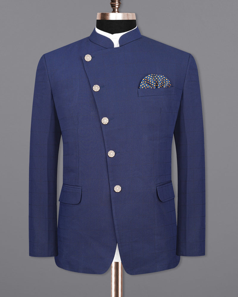 Rhino Blue Cross Buttoned Bandhgala Suit