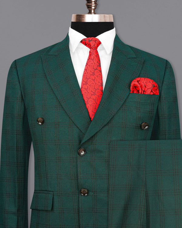 Timber Dark Green With Black Plaid Double Breasted Suit