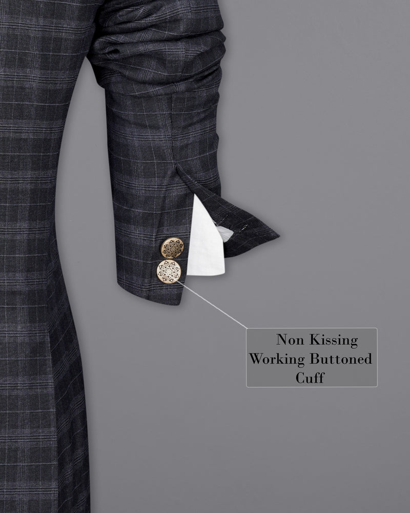 Iridium Dark Gray With Mobster Gray Plaid Cross Buttoned Bandhgala Suit