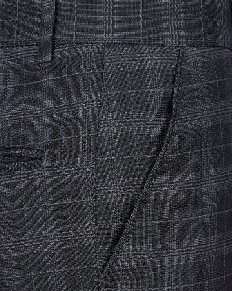 Iridium Dark Gray With Mobster Gray Plaid Cross Buttoned Bandhgala Suit