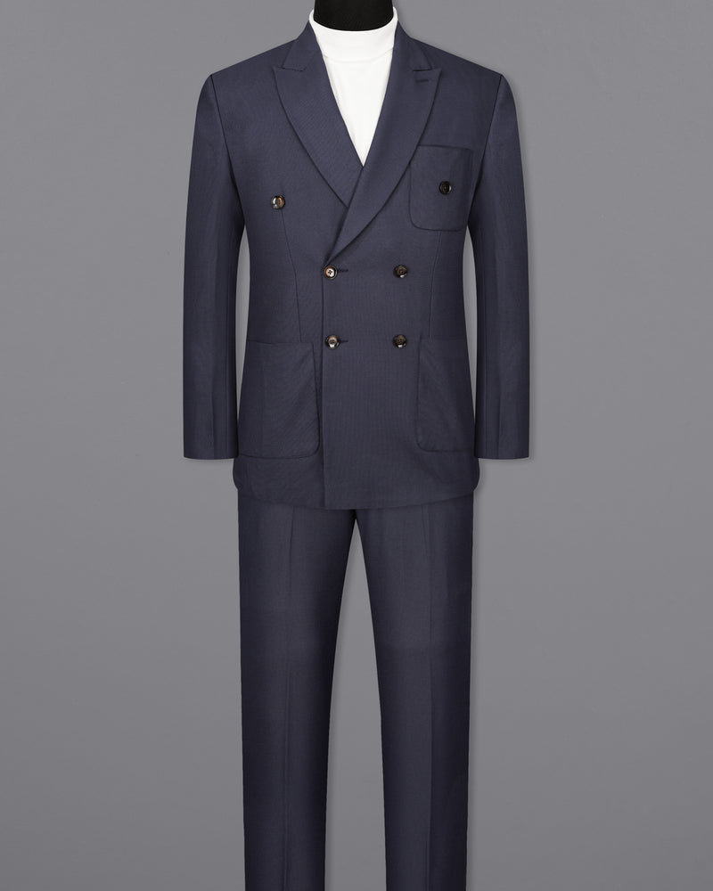 Bleached Cedar Navy Blue Double Breasted Sports Suit