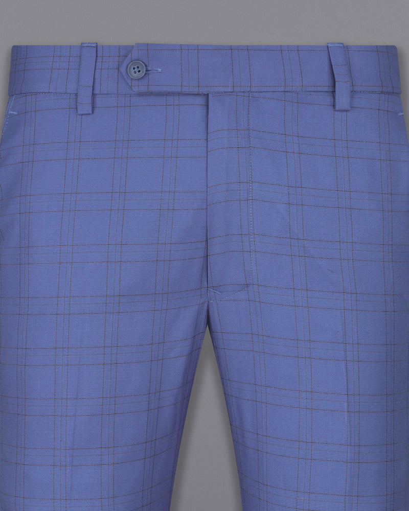 Scampi Blue With Pickled Brown Plaid Cross buttoned Bandhgala Suit