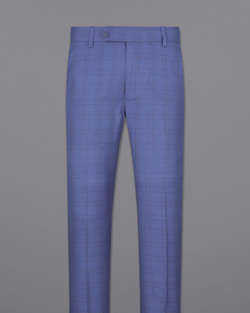 Scampi Blue With Pickled Brown Plaid Cross buttoned Bandhgala Suit