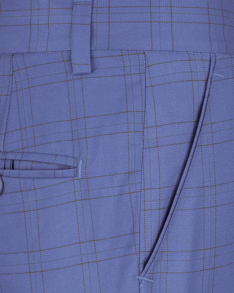 Scampi Blue With Pickled Brown Plaid Cross buttoned Bandhgala Suit