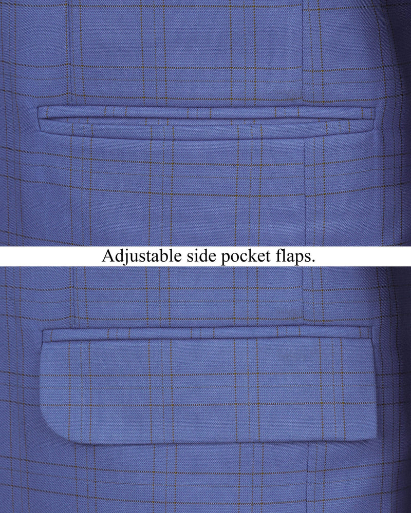 Scampi Blue With Pickled Brown Plaid Cross buttoned Bandhgala Suit