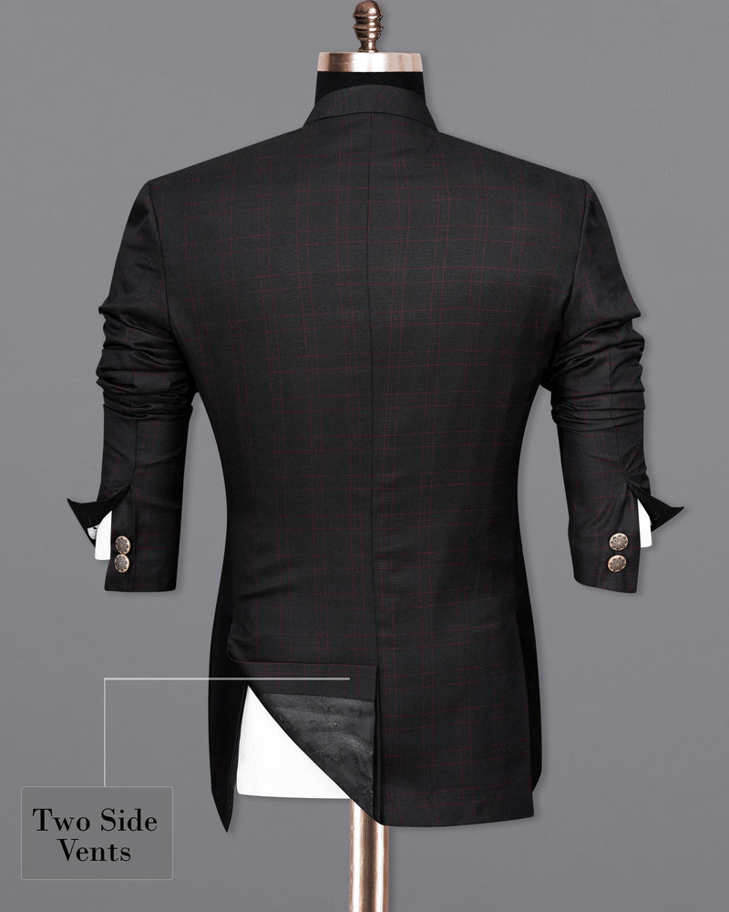 Onyx Black windowpane Cross buttoned Bandhgala Suit