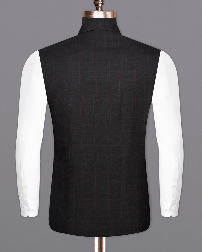 Onyx Black windowpane Cross buttoned Bandhgala Suit