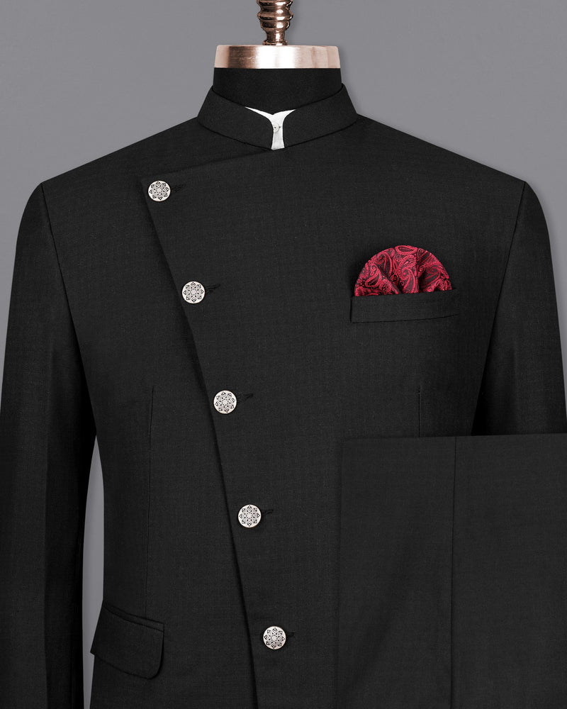 Jade Black Cross Buttoned Bandhgala Suit