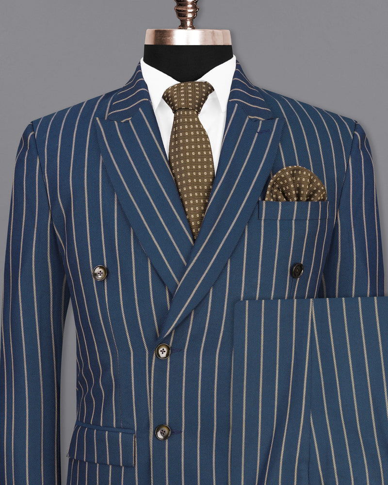 Limed Spruce Blue Striped Double Breasted Suit