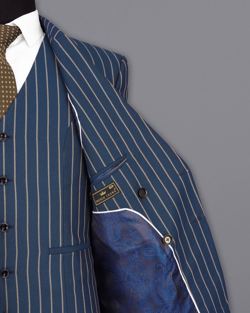 Limed Spruce Blue Striped Double Breasted Suit