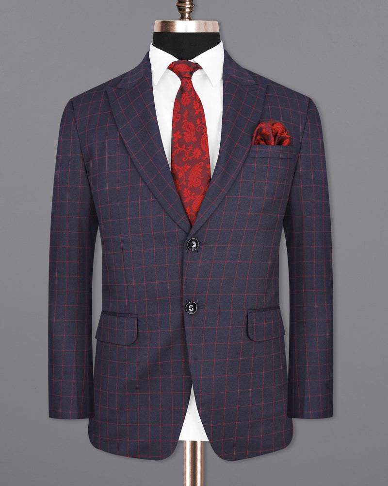 Charcoal Navy Blue Windowpane Single Breasted Suit