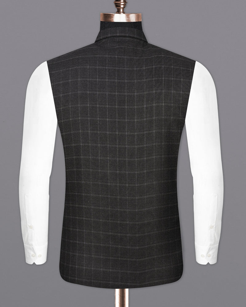 Zeus Light Black Windowpane Cross Buttoned Bandhgala Suit