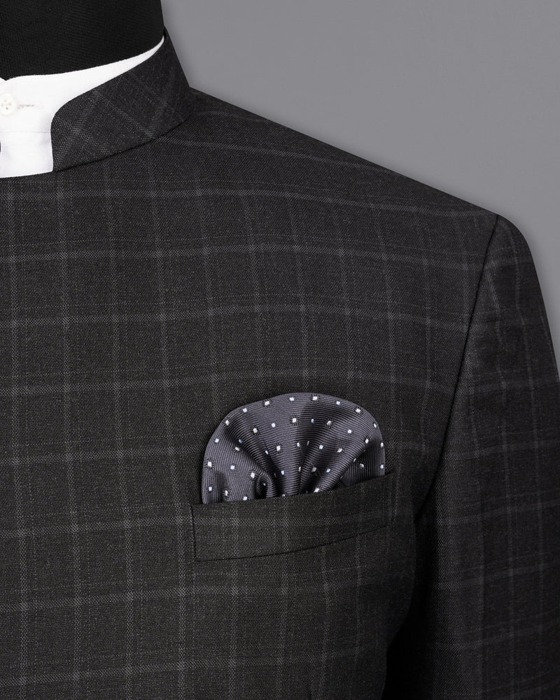 Zeus Light Black Windowpane Cross Buttoned Bandhgala Suit