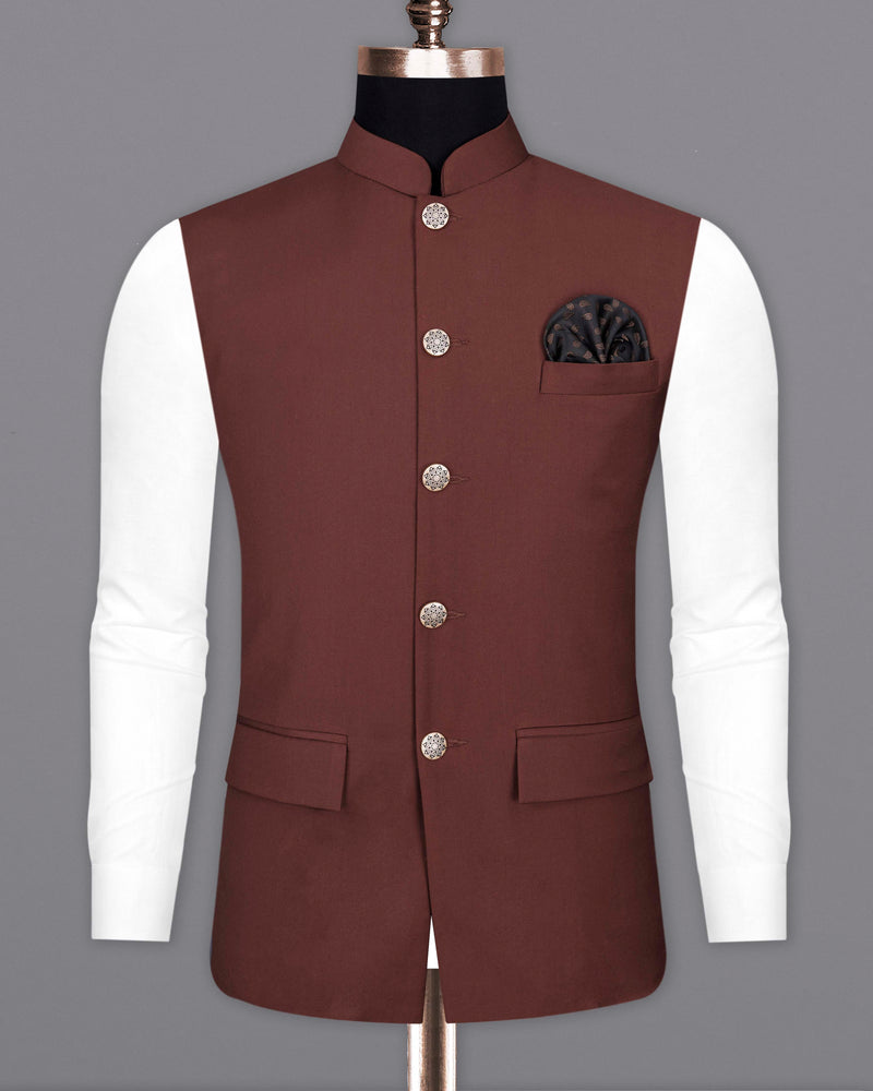 Lonestar Brown Cross Buttoned Bandhgala Suit