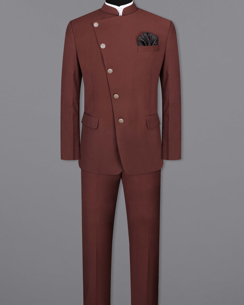 Lonestar Brown Cross Buttoned Bandhgala Suit