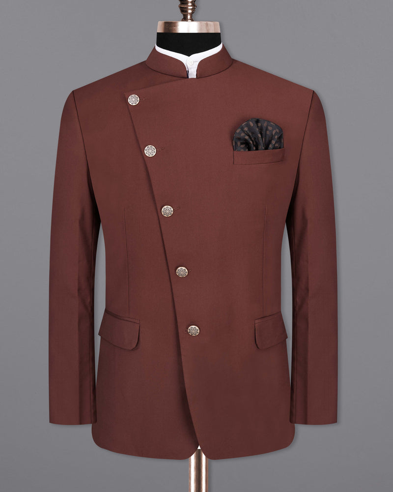 Lonestar Brown Cross Buttoned Bandhgala Suit