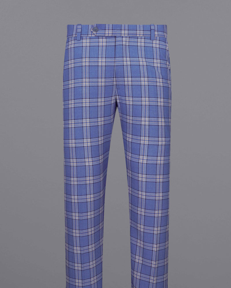 Scampi Blue with Heather Gray Plaid Cross Buttoned Bandhgala Suit