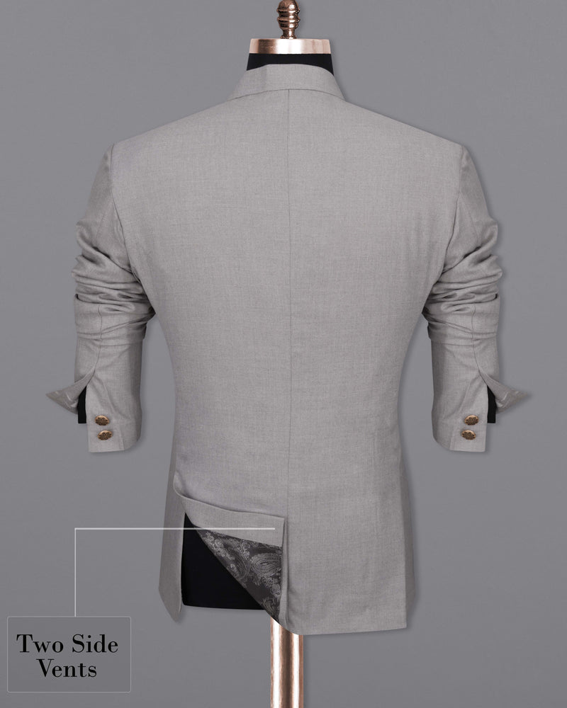 Spun Pearl Gray Cross Buttoned Bandhgala Suit