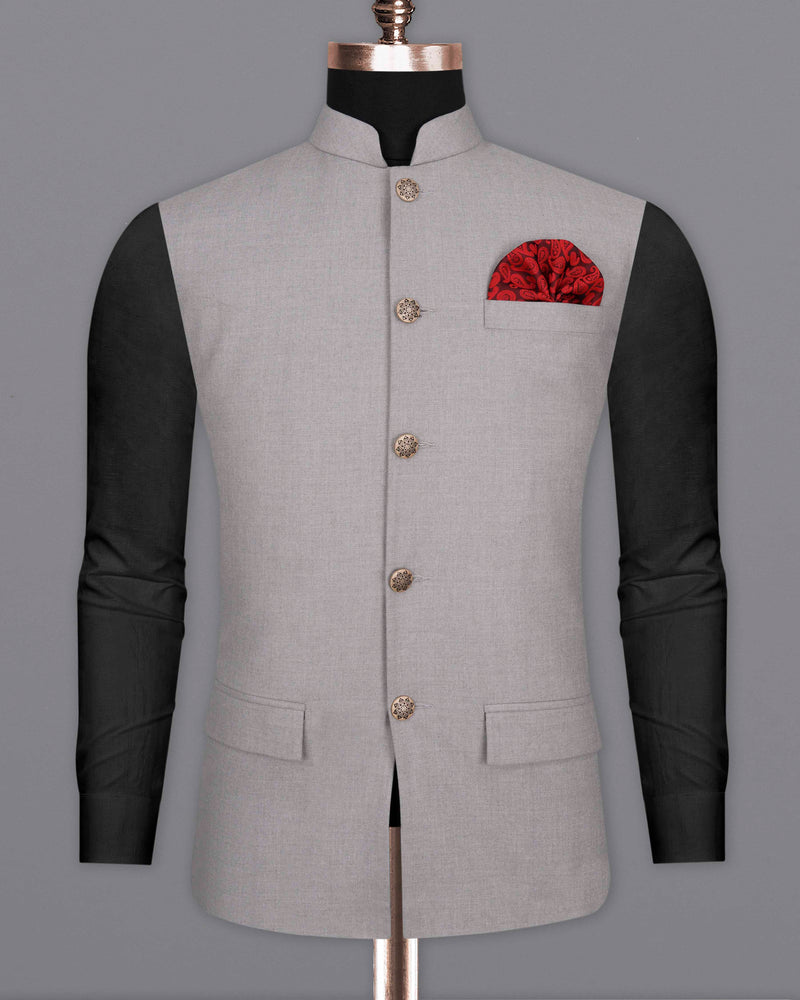 Spun Pearl Gray Cross Buttoned Bandhgala Suit