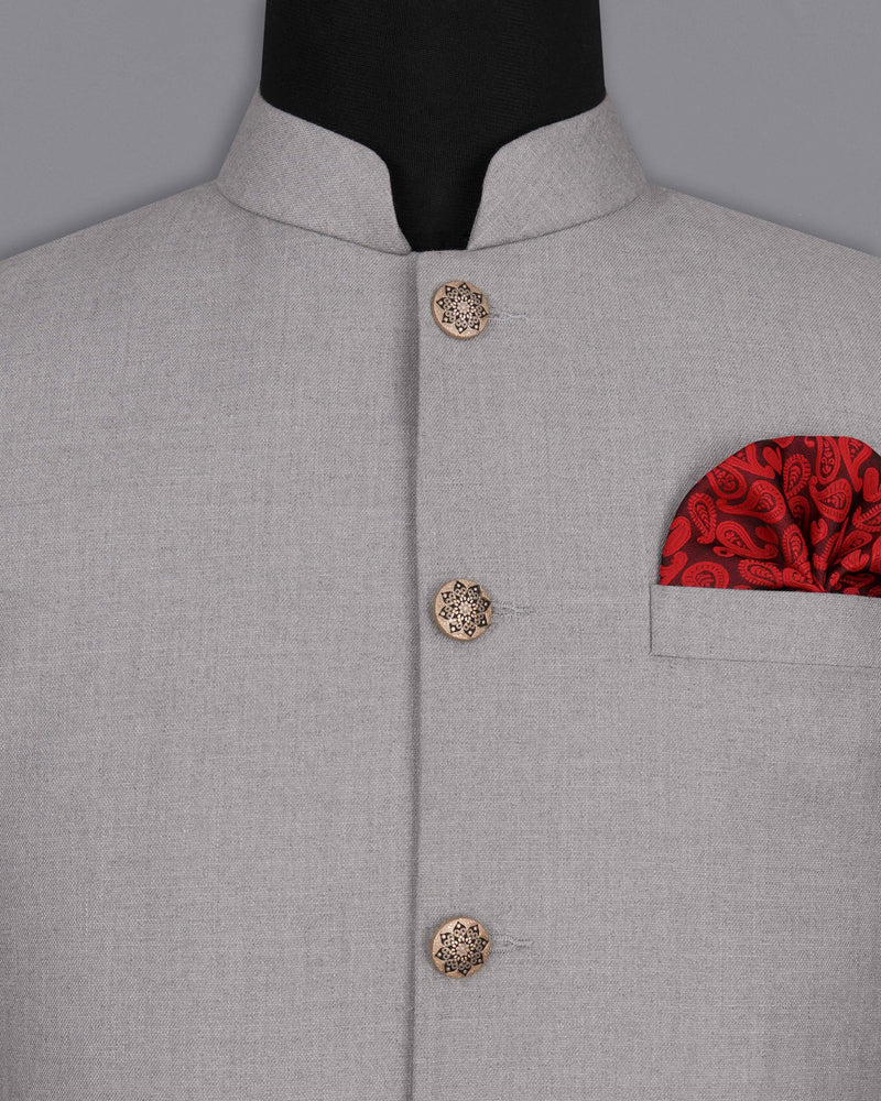 Spun Pearl Gray Cross Buttoned Bandhgala Suit