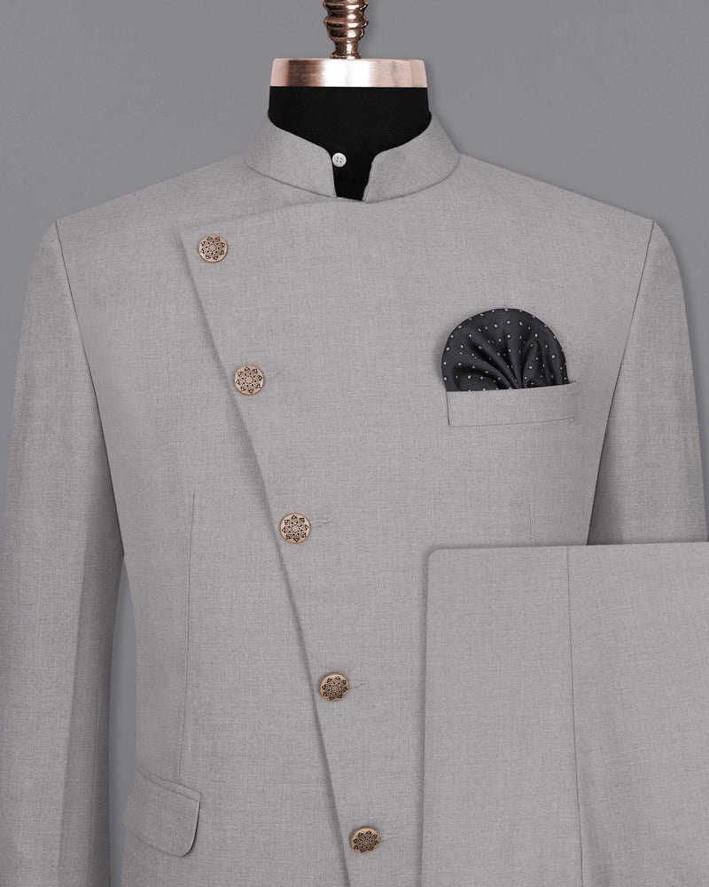 Spun Pearl Gray Cross Buttoned Bandhgala Suit