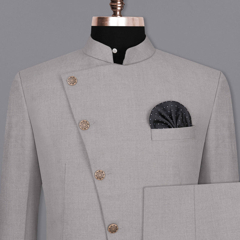 Spun Pearl Gray Cross Buttoned Bandhgala Suit