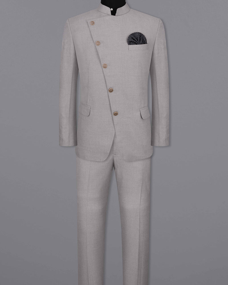 Spun Pearl Gray Cross Buttoned Bandhgala Suit