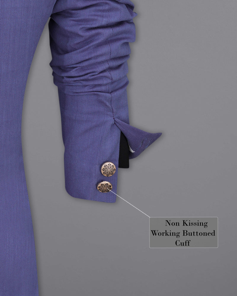 Twilight Blue Premium Cotton Cross Buttoned Bandhgala Suit