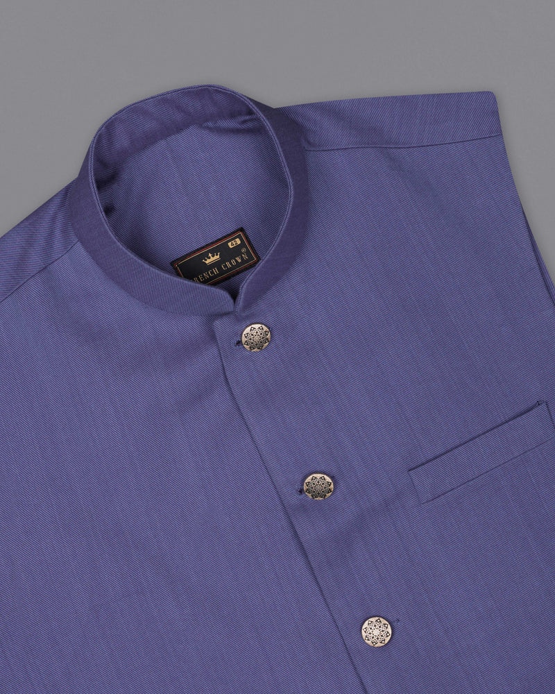 Twilight Blue Premium Cotton Cross Buttoned Bandhgala Suit