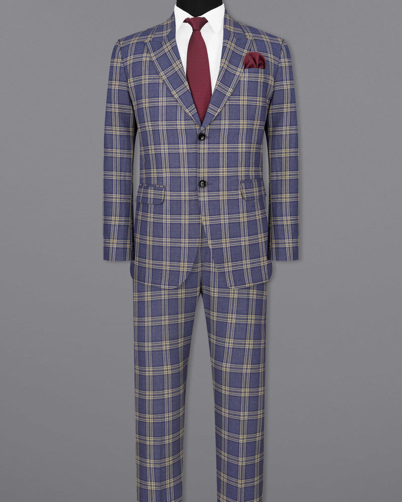 River Bed Blue with Tallow Brown Plaid Single Breasted Suit