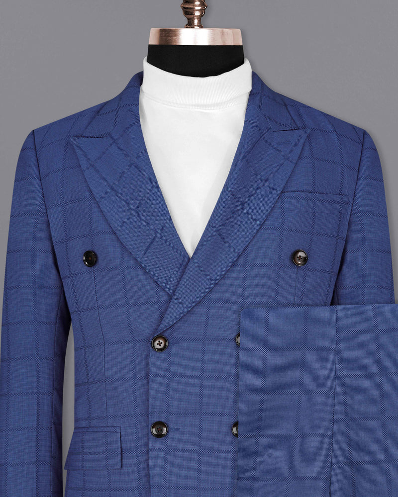 Chambray Blue Windowpane Double Breasted Suit