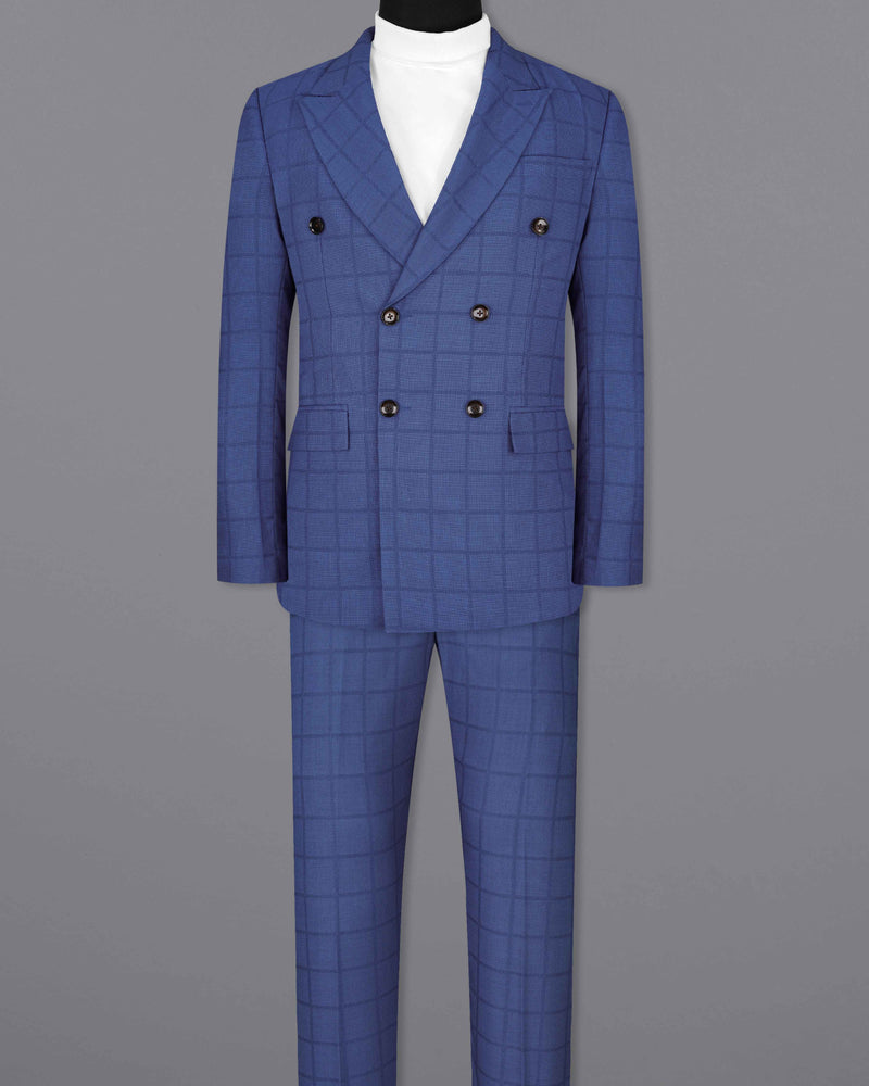 Chambray Blue Windowpane Double Breasted Suit