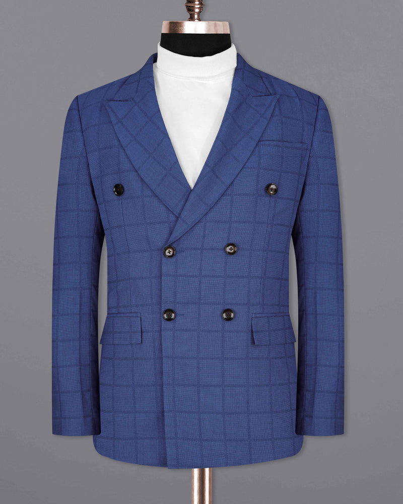 Chambray Blue Windowpane Double Breasted Suit