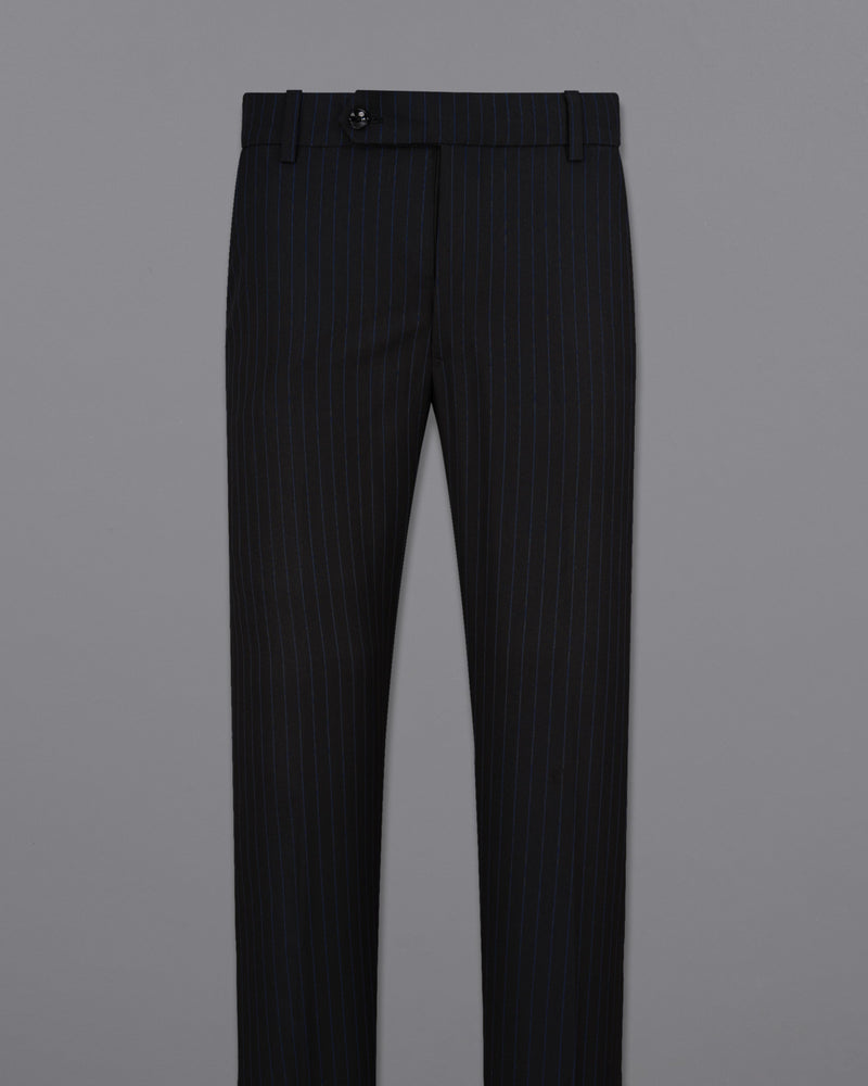 Jade Black with Cloud Burst Blue Striped Single Breasted Suit