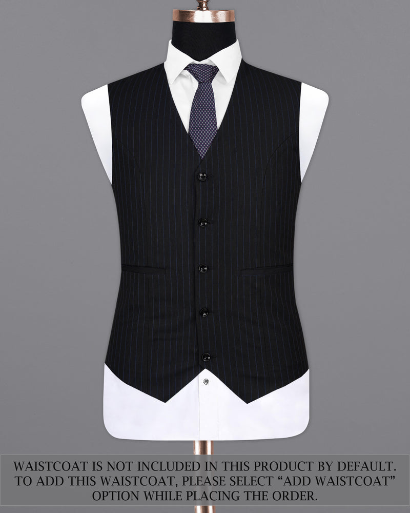 Jade Black with Cloud Burst Blue Striped Single Breasted Suit