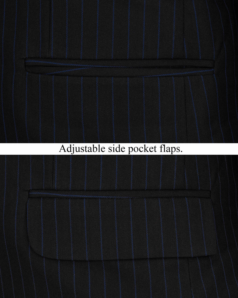 Jade Black with Cloud Burst Blue Striped Single Breasted Suit