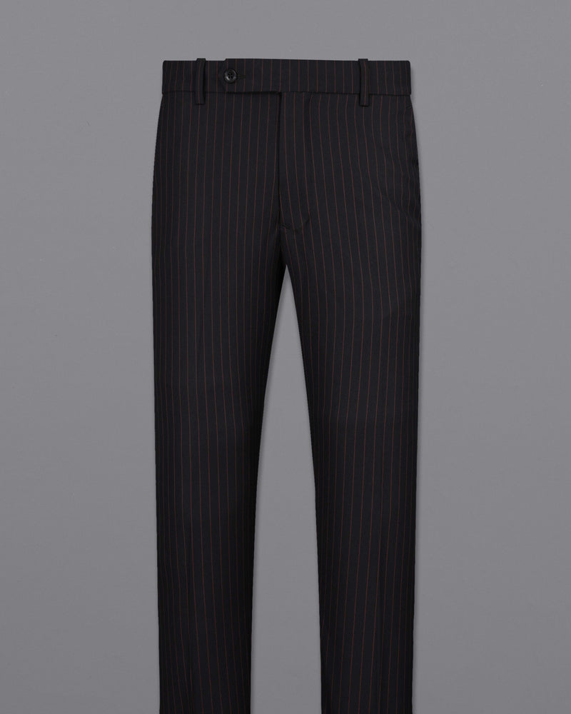 Jade Black with Light Taupe Brown Striped Single-Breasted Suit