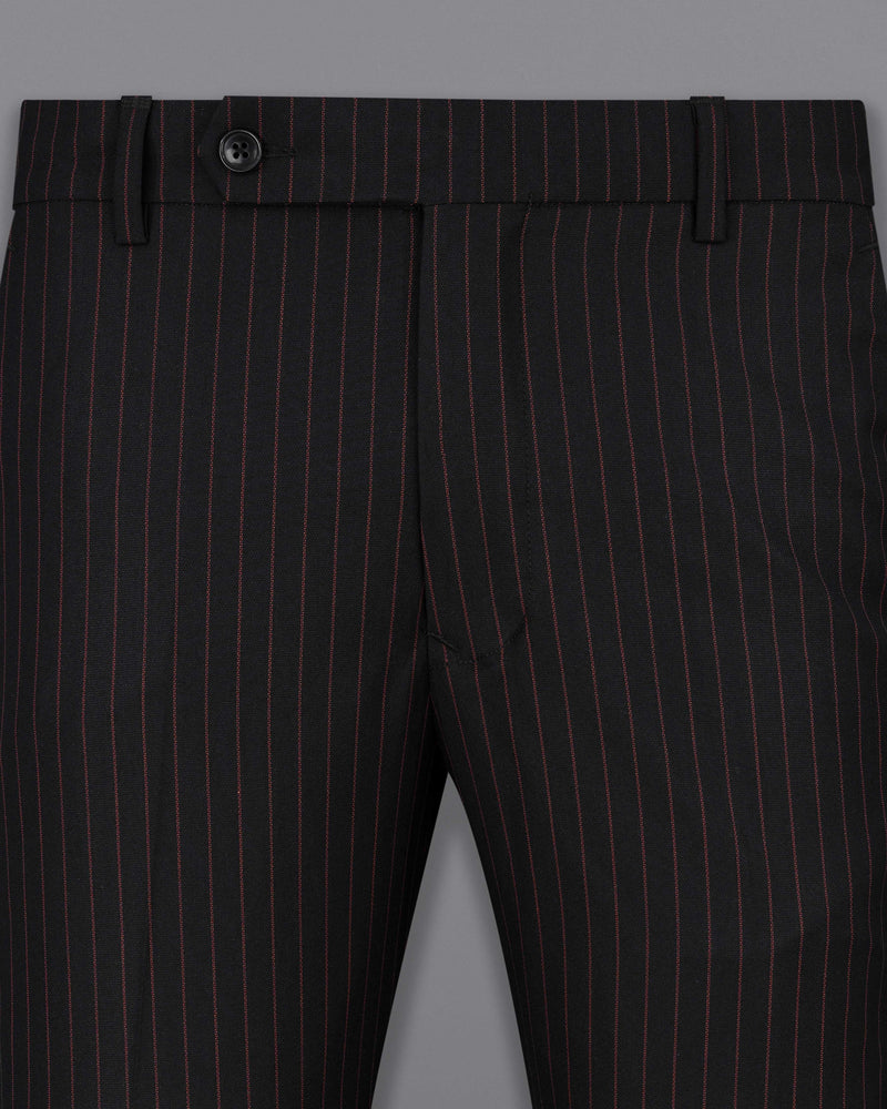 Jade Black with Light Taupe Brown Striped Single-Breasted Suit