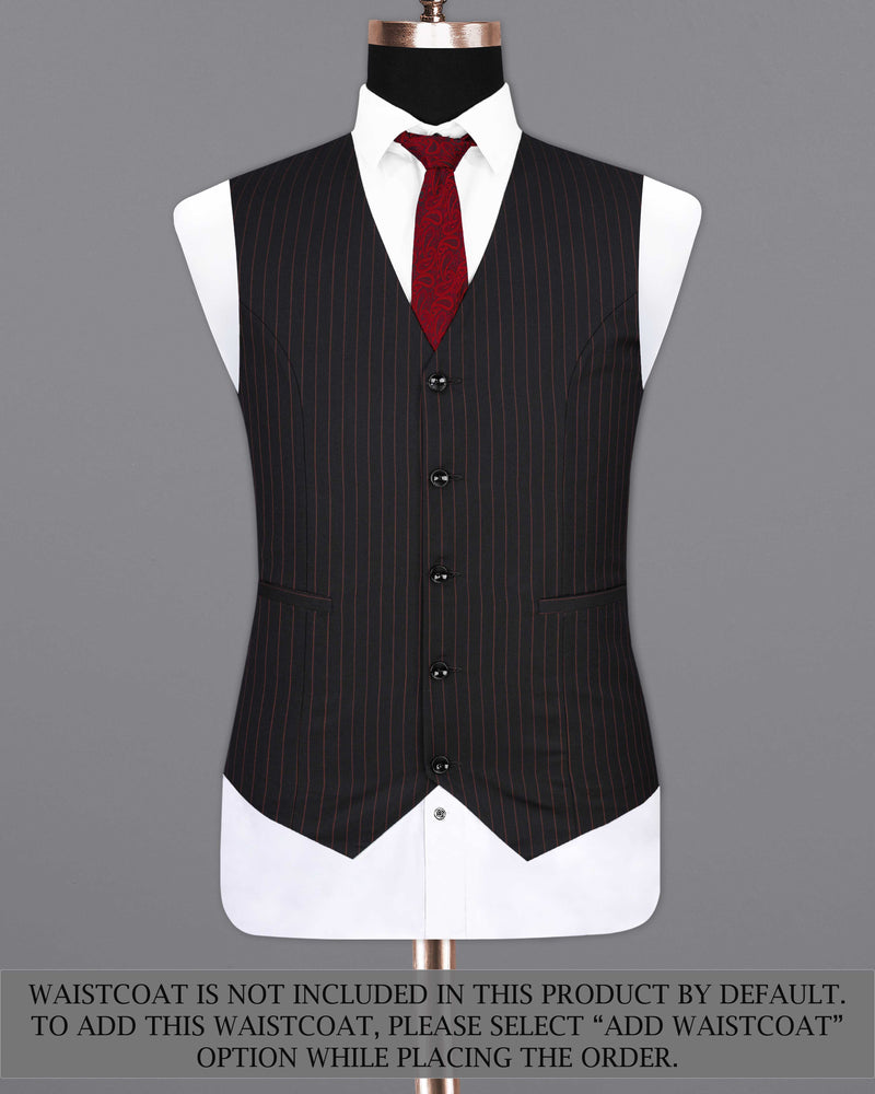 Jade Black with Light Taupe Brown Striped Single-Breasted Suit