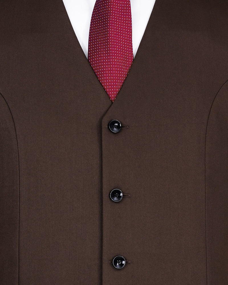 Bistre Solid Brown Single Breasted Suit