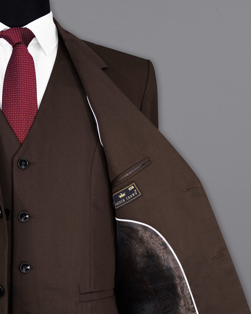 Bistre Solid Brown Single Breasted Suit