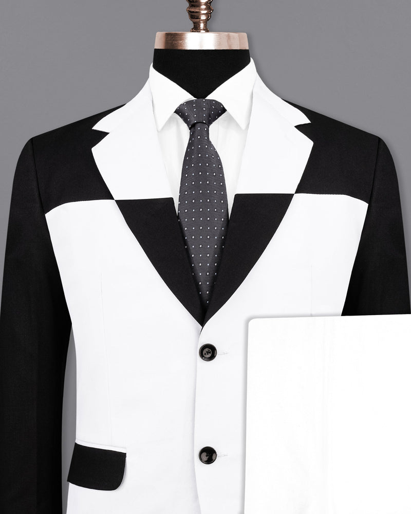 Bright White and Black Single Breasted Designer Block Suit