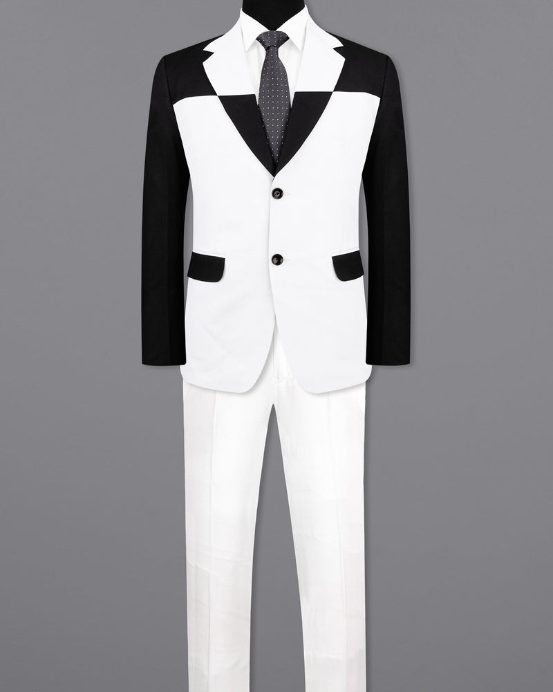 Bright White and Black Single Breasted Designer Block Suit