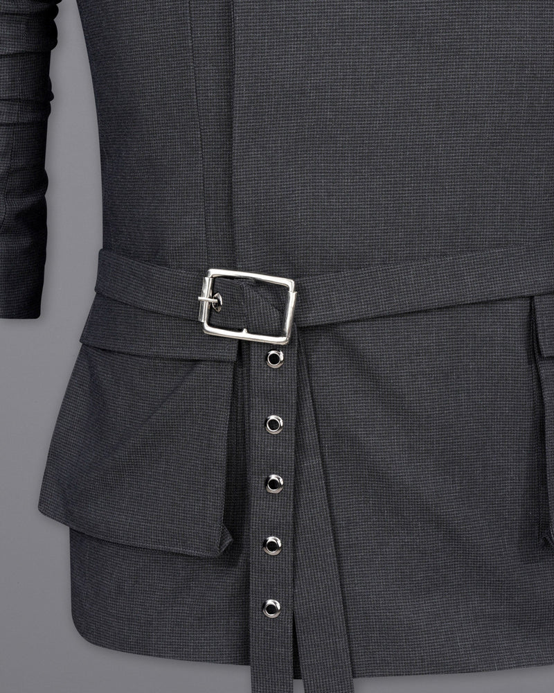 Bastille Dark Grey Double Breasted Designer Suit with Belt Closure