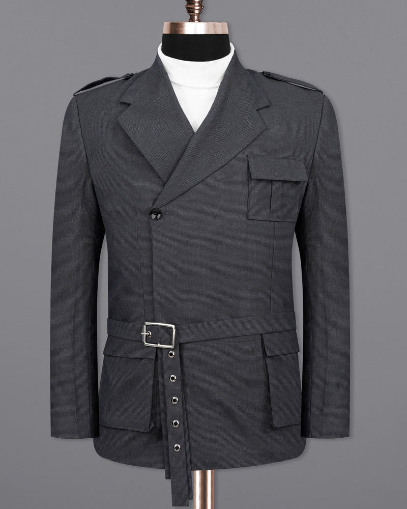 Bastille Dark Grey Double Breasted Designer Suit with Belt Closure