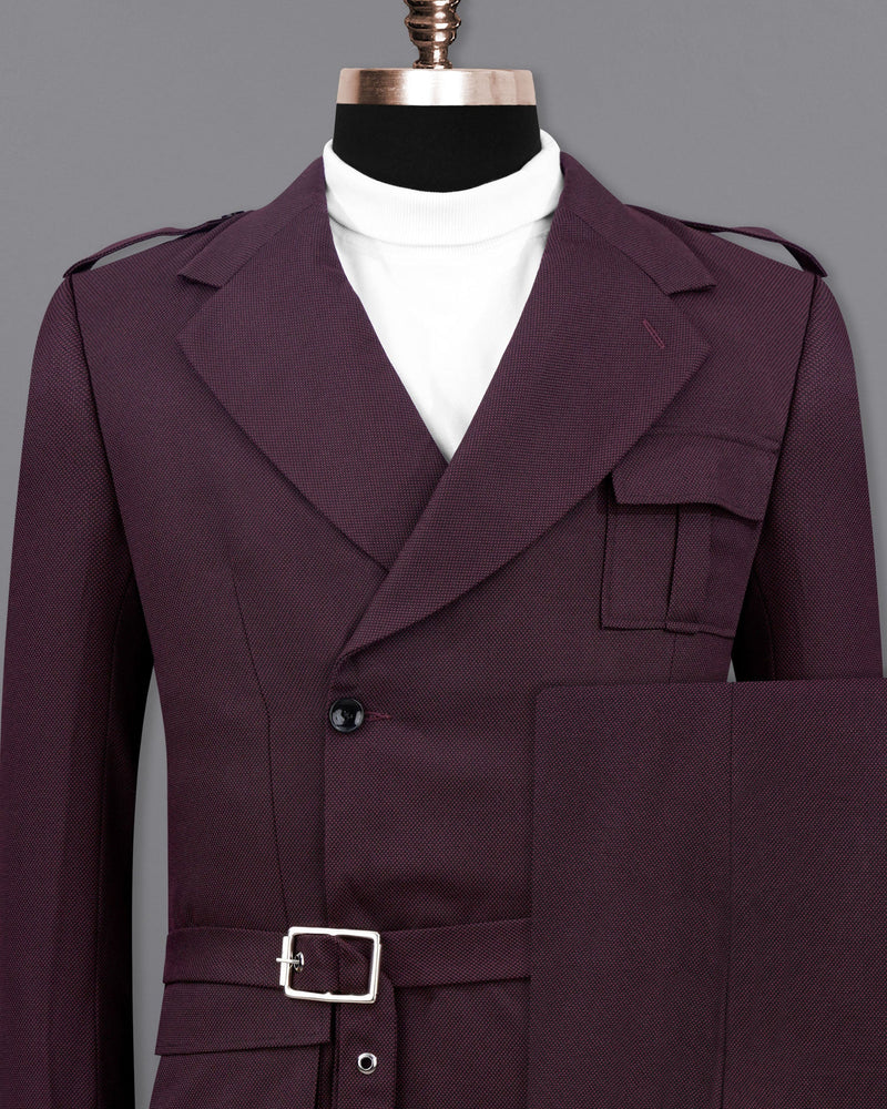 Eclipse Maroon Double Breasted Designer Suit with Belt Closure