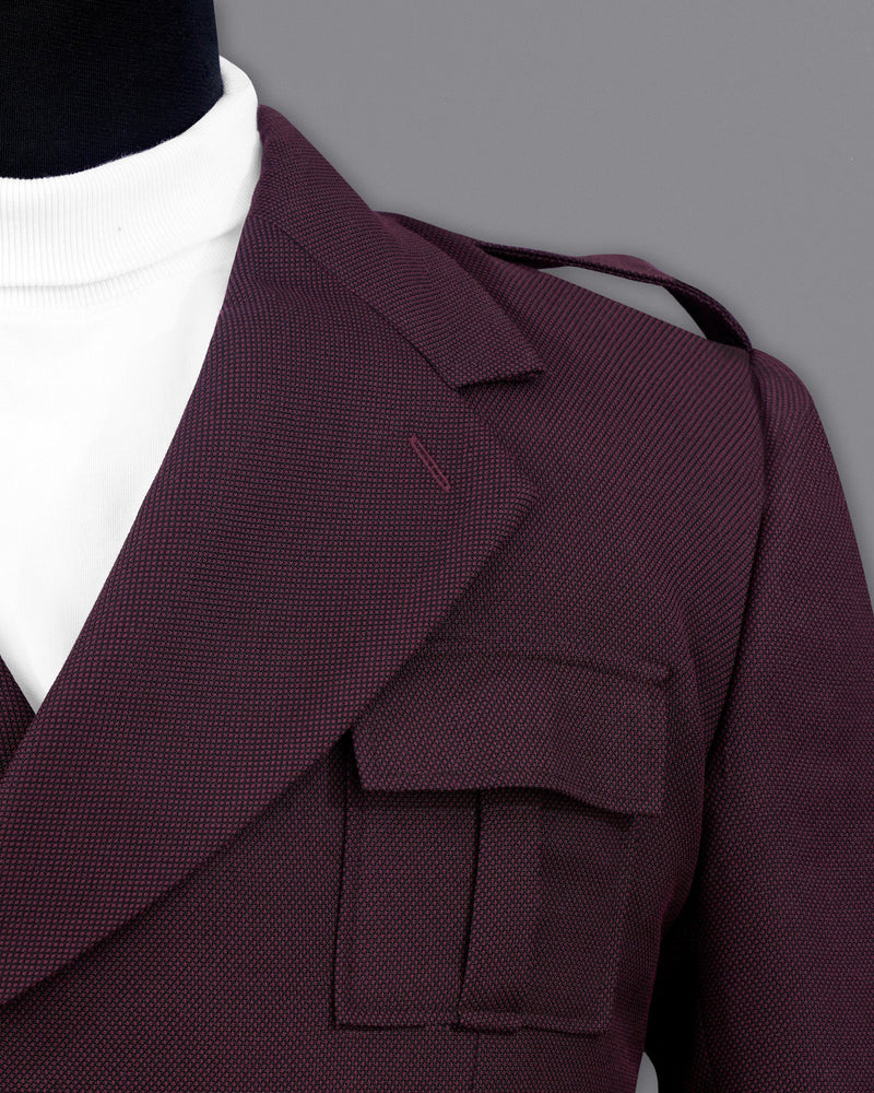 Eclipse Maroon Double Breasted Designer Suit with Belt Closure