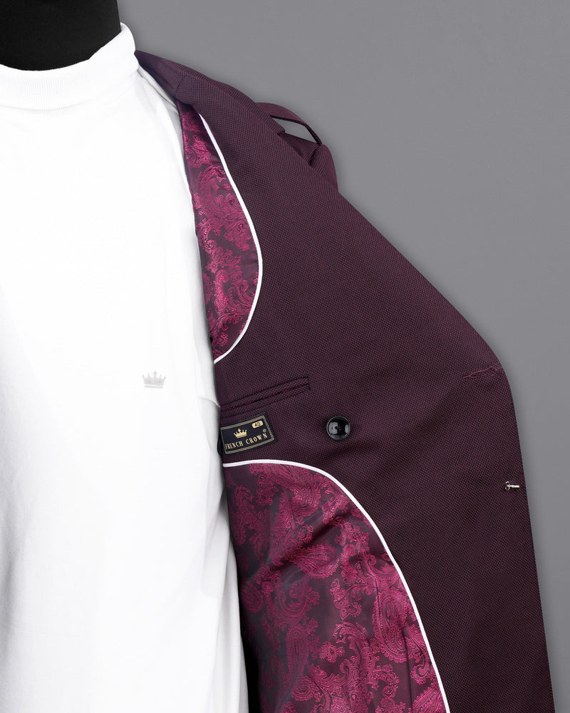 Eclipse Maroon Double Breasted Designer Suit with Belt Closure